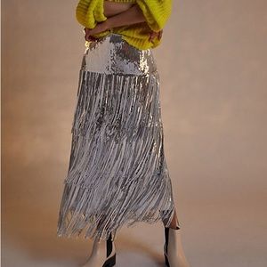 Maeve Anthro Sequin Fringe Midi Skirt